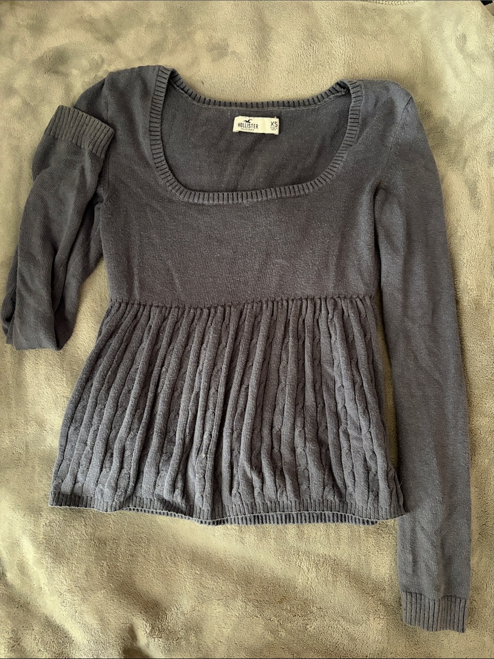 Hollister Charcoal Cable-Peplum Scoop Neck Long Sleeve Top